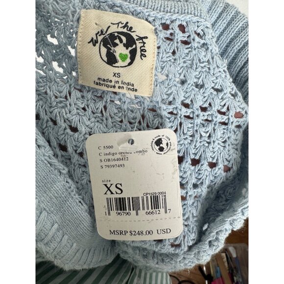 Free People Alicia Crochet Long Cardigan Sweater Indigo Orchid Umbre Size XS NWT - Picture 8 of 8